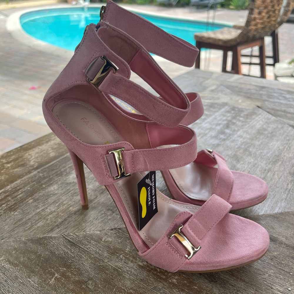 Fashion Nova Pink Strappy Suede High Heel Sandals